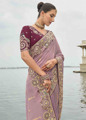 Purple Spun Silk Saree With Blouse Piece