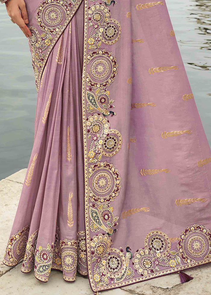 Purple Spun Silk Saree With Blouse Piece