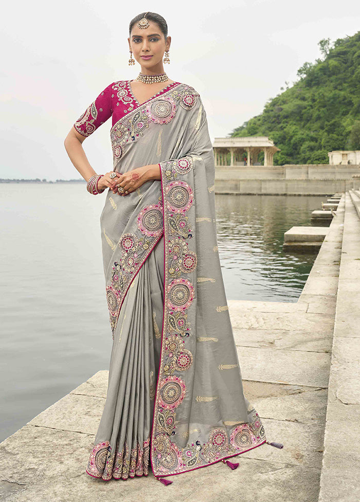 Blue Spun Silk Saree With Blouse Piece