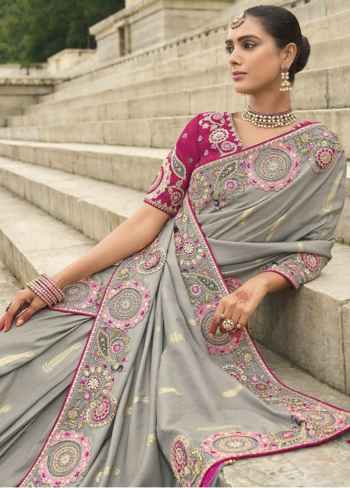 Blue Spun Silk Saree With Blouse Piece