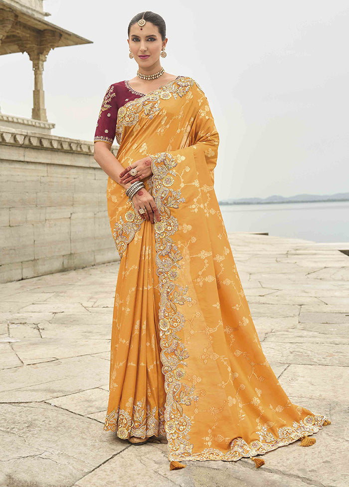 Orange Spun Silk Saree With Blouse Piece