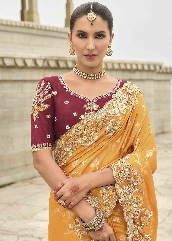 Orange Spun Silk Saree With Blouse Piece