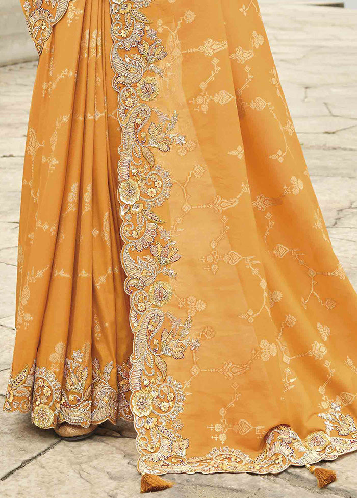 Orange Spun Silk Saree With Blouse Piece