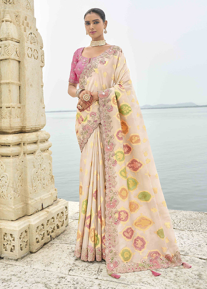 Peach Spun Silk Saree With Blouse Piece