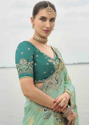 Sea Green Spun Silk Saree With Blouse Piece