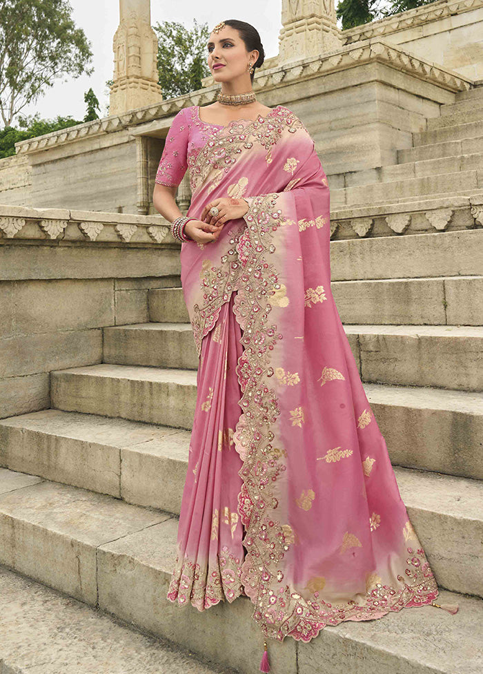 Pink Spun Silk Saree With Blouse Piece