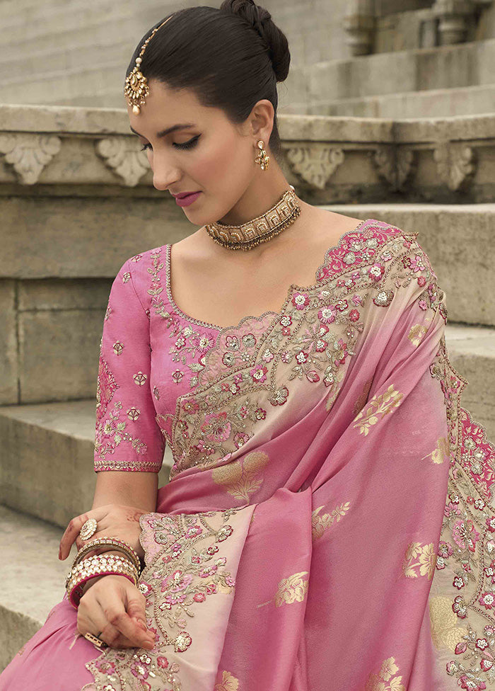 Pink Spun Silk Saree With Blouse Piece