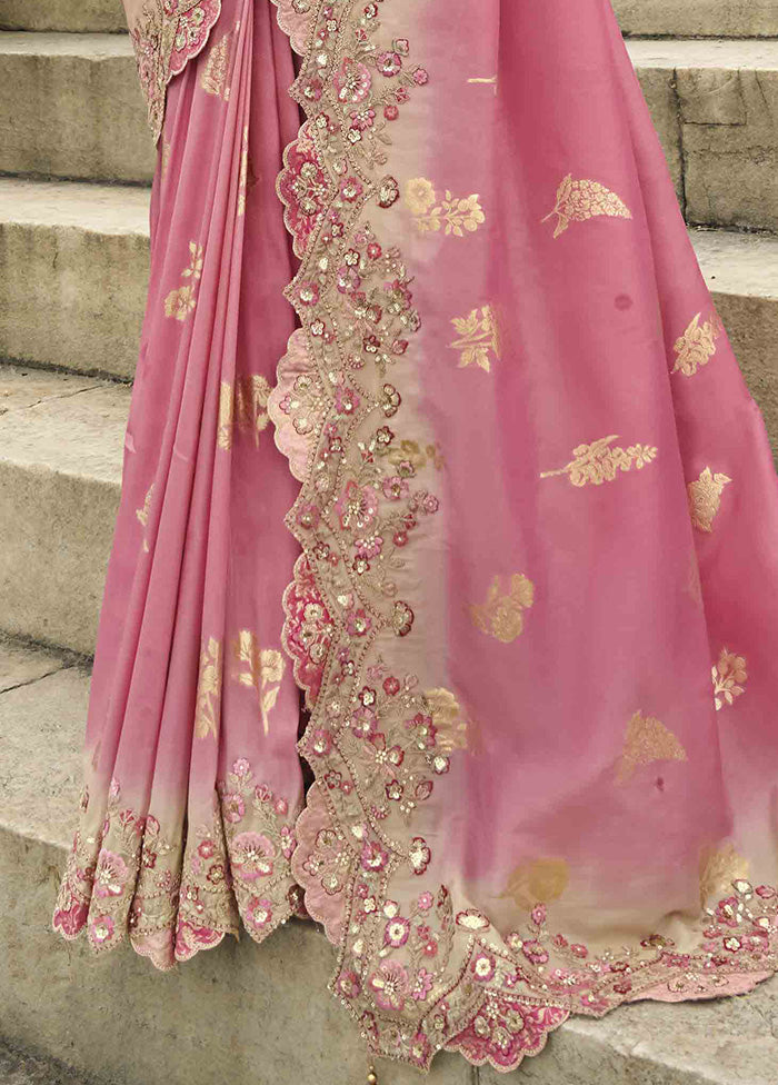 Pink Spun Silk Saree With Blouse Piece