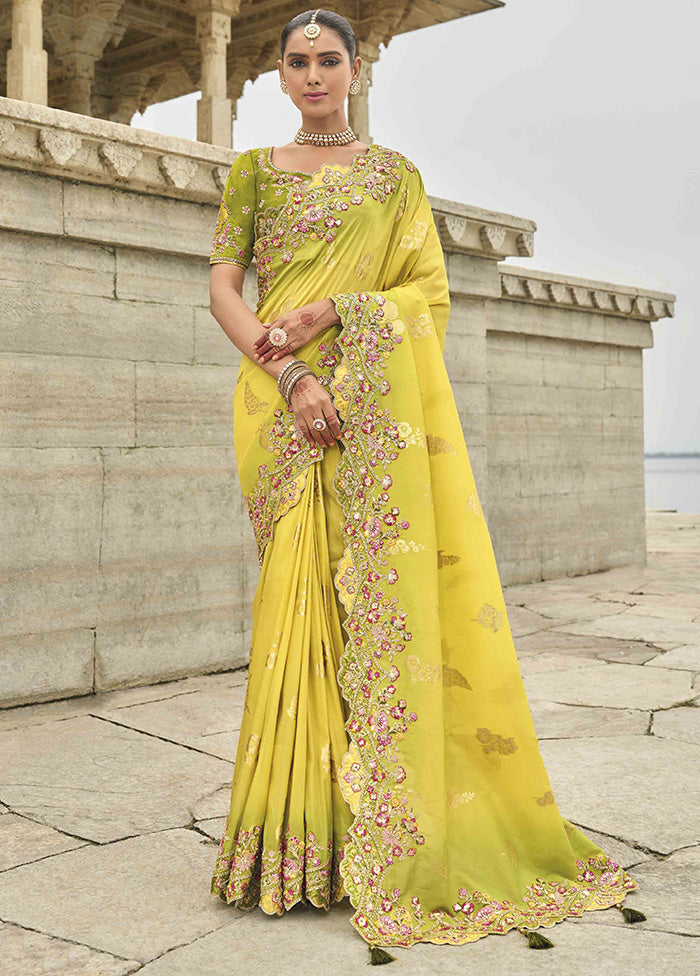 Lemon Spun Silk Saree With Blouse Piece