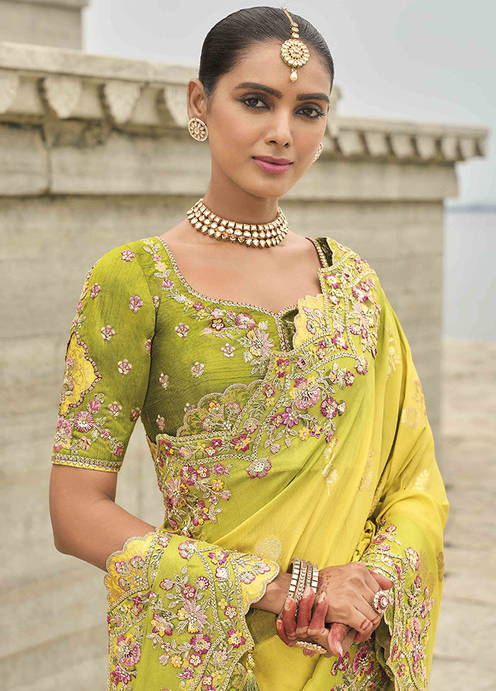 Lemon Spun Silk Saree With Blouse Piece