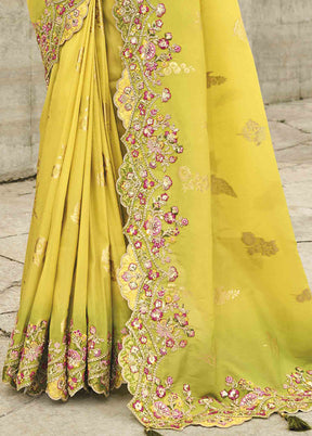 Lemon Spun Silk Saree With Blouse Piece