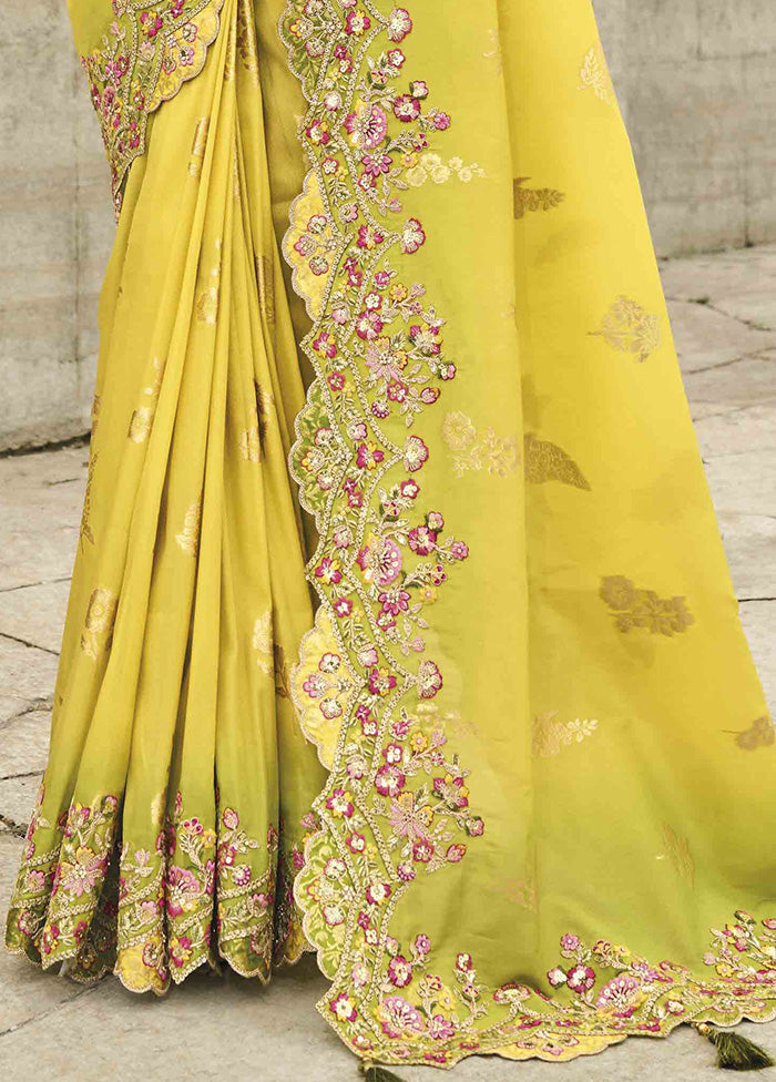 Lemon Spun Silk Saree With Blouse Piece