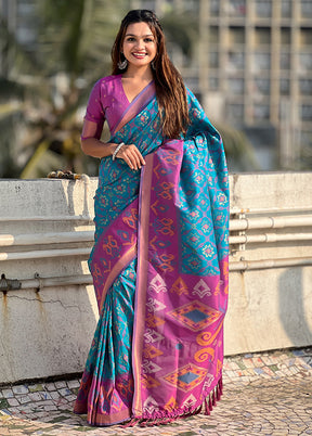 Blue Spun Silk Saree With Blouse Piece