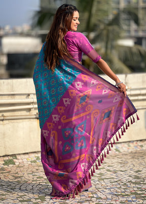 Blue Spun Silk Saree With Blouse Piece