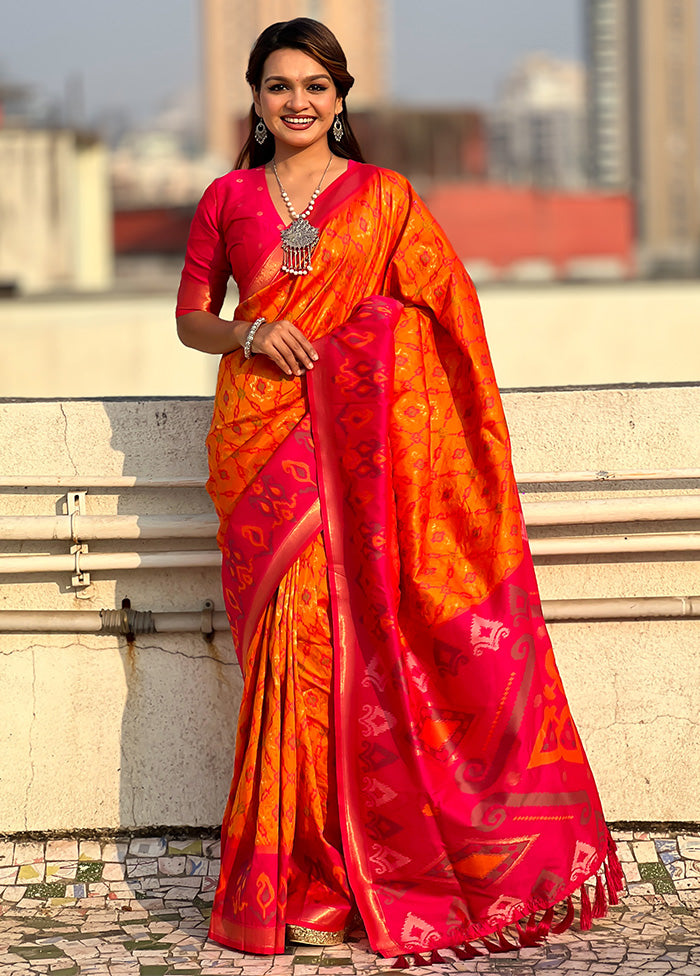 Orange Spun Silk Saree With Blouse Piece