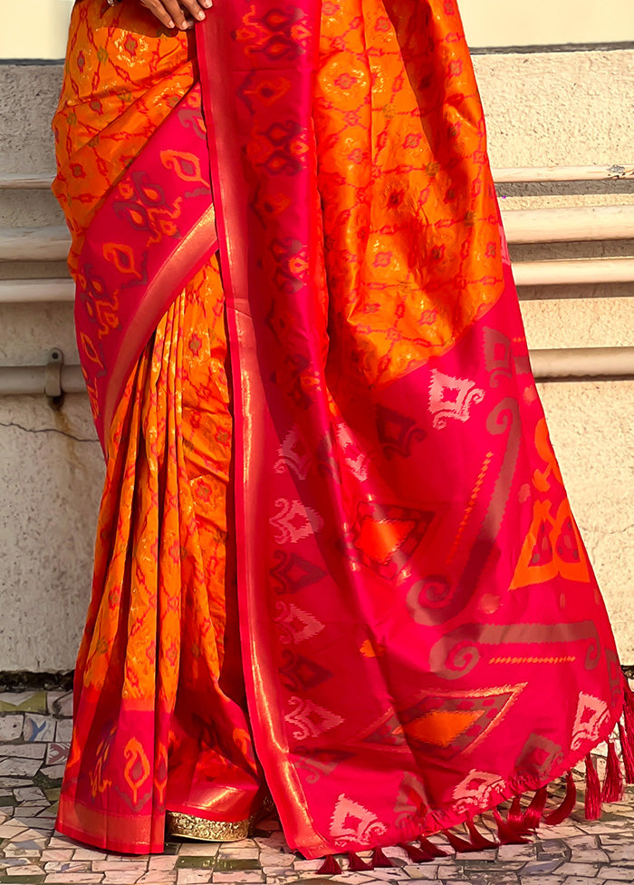 Orange Spun Silk Saree With Blouse Piece