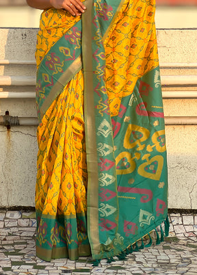 Mustard Spun Silk Saree With Blouse Piece