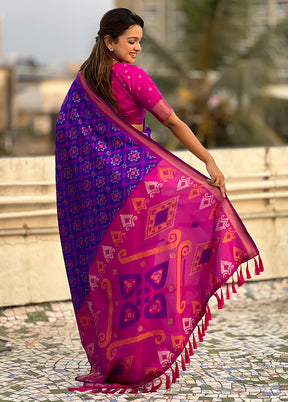 Royal Blue Spun Silk Saree With Blouse Piece