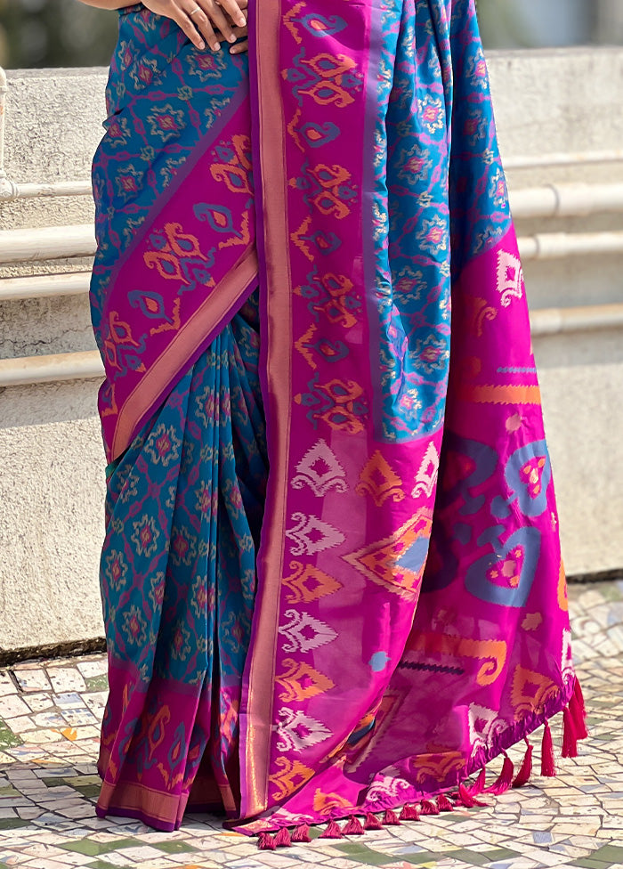 Blue Spun Silk Saree With Blouse Piece