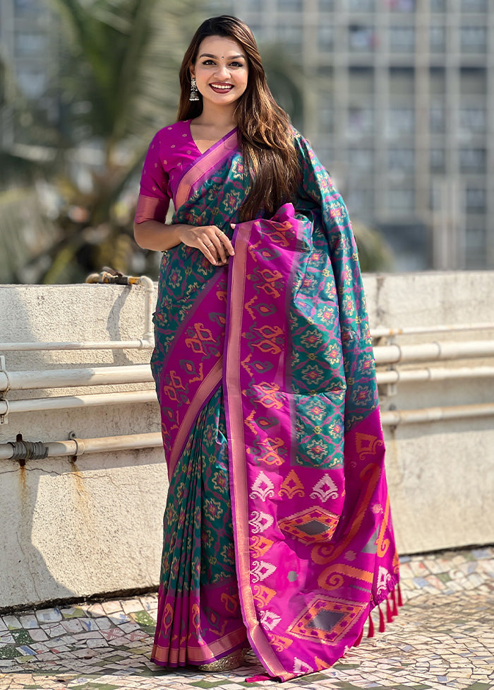 Rama Spun Silk Saree With Blouse Piece