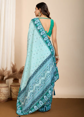 Blue Cotton Saree With Blouse Piece