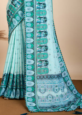 Blue Cotton Saree With Blouse Piece