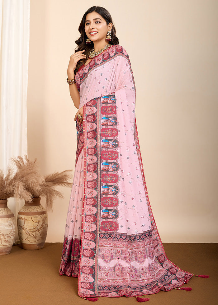 Pink Cotton Saree With Blouse Piece