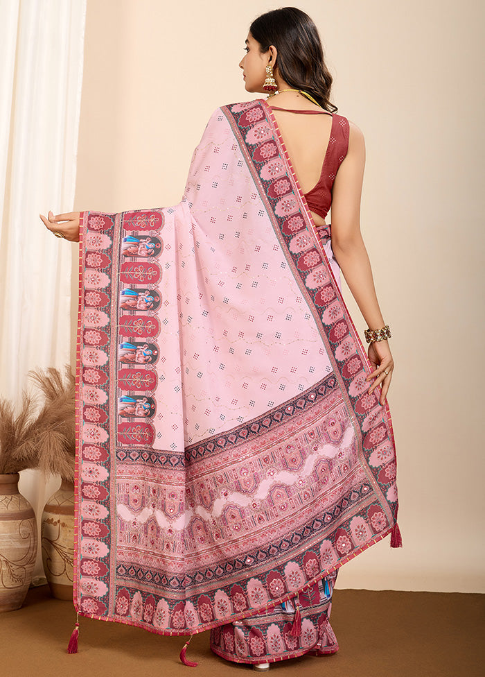 Pink Cotton Saree With Blouse Piece