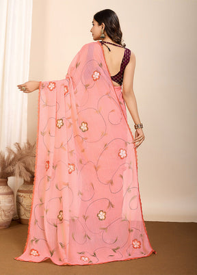 Peach Georgette Saree With Blouse Piece