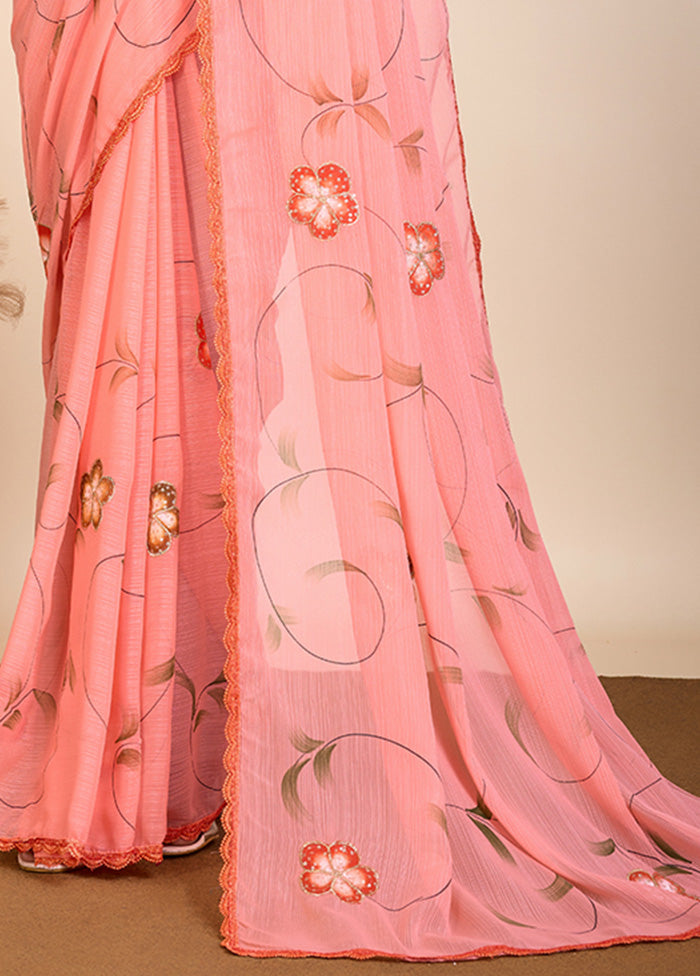 Peach Georgette Saree With Blouse Piece