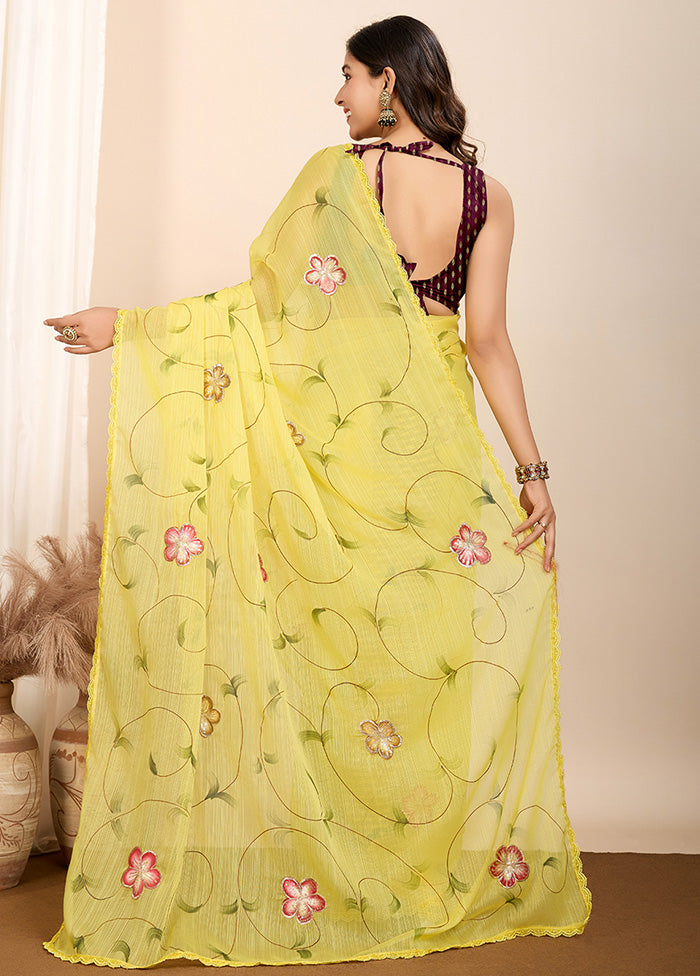 Yellow Georgette Saree With Blouse Piece