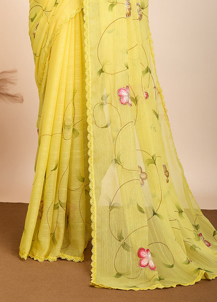 Yellow Georgette Saree With Blouse Piece