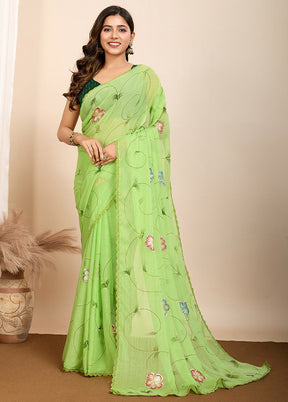 Green Georgette Saree With Blouse Piece