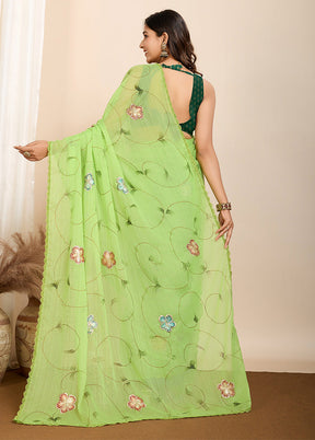 Green Georgette Saree With Blouse Piece