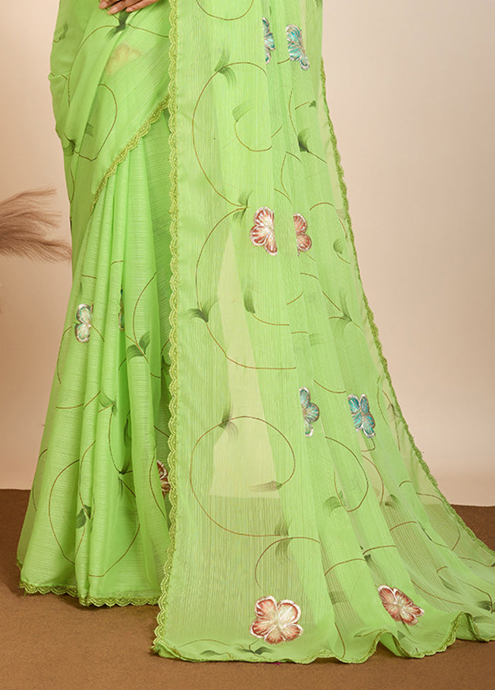 Green Georgette Saree With Blouse Piece