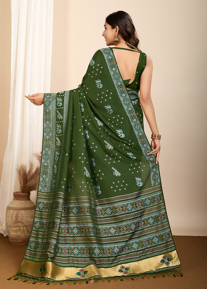 Green Spun Silk Saree With Blouse Piece