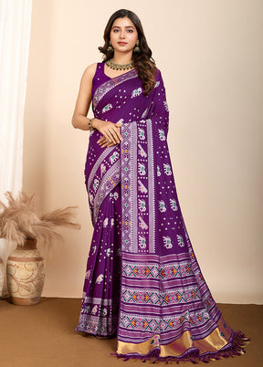 Purple Spun Silk Saree With Blouse Piece