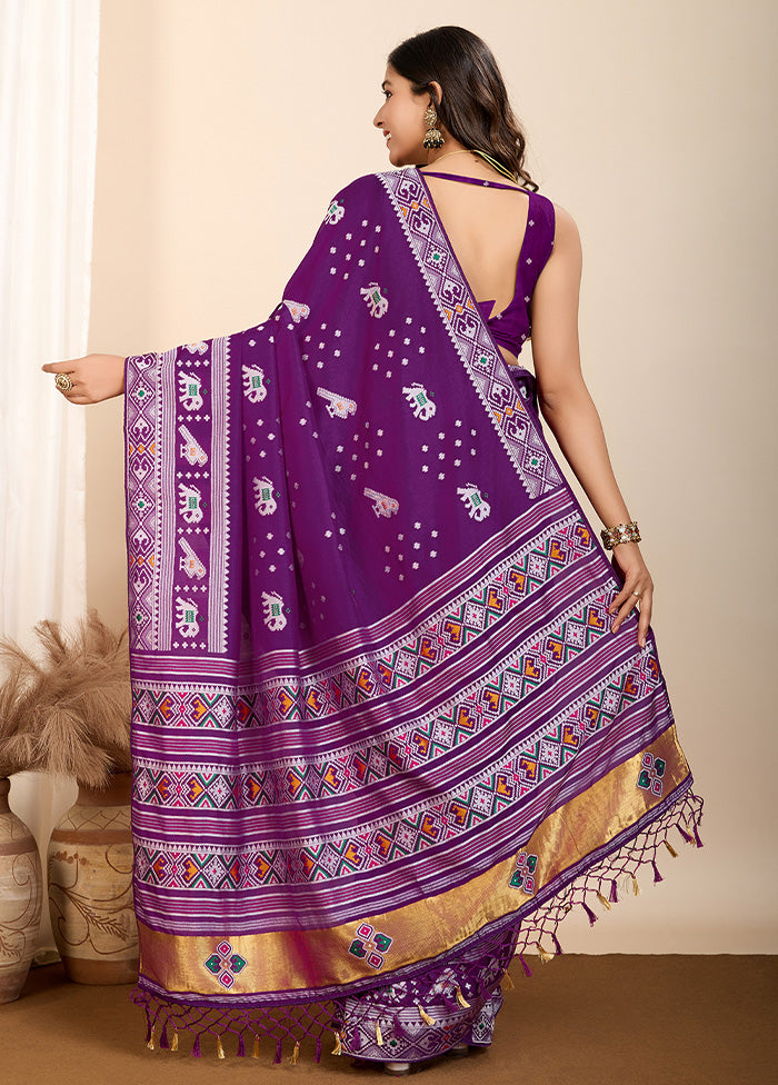 Purple Spun Silk Saree With Blouse Piece