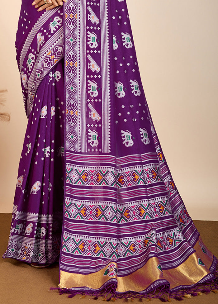 Purple Spun Silk Saree With Blouse Piece