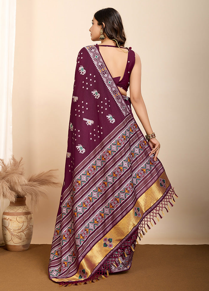 Wine Spun Silk Saree With Blouse Piece