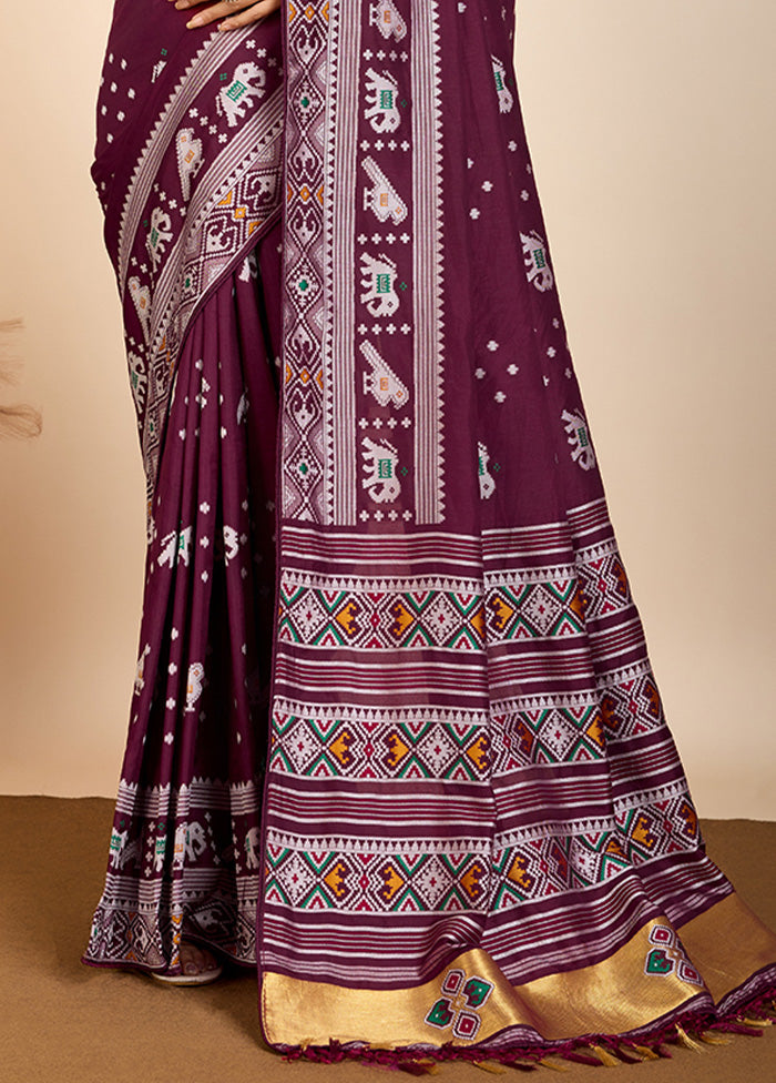 Wine Spun Silk Saree With Blouse Piece