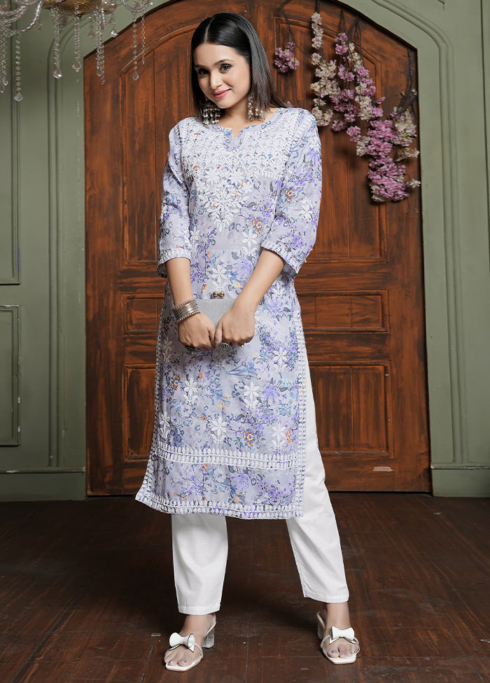 2 Pc Lavender Readymade Cotton Kurti Set