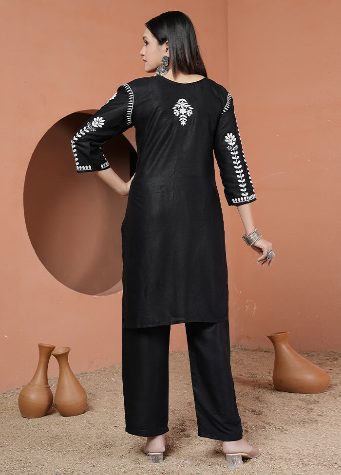 2 Pc Black Readymade Rayon Kurti Set