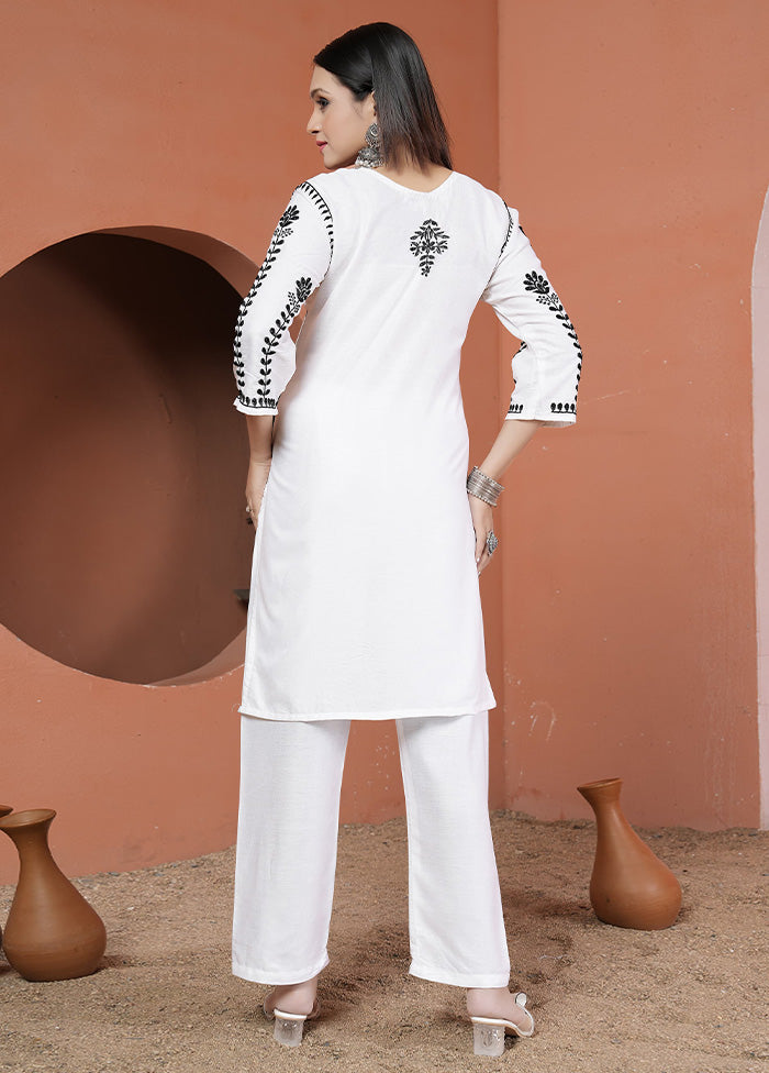 2 Pc White Readymade Rayon Kurti Set