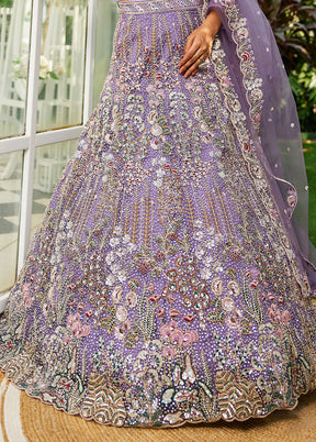 3 Pc Mauve Net Semi Stitched Lehenga Set