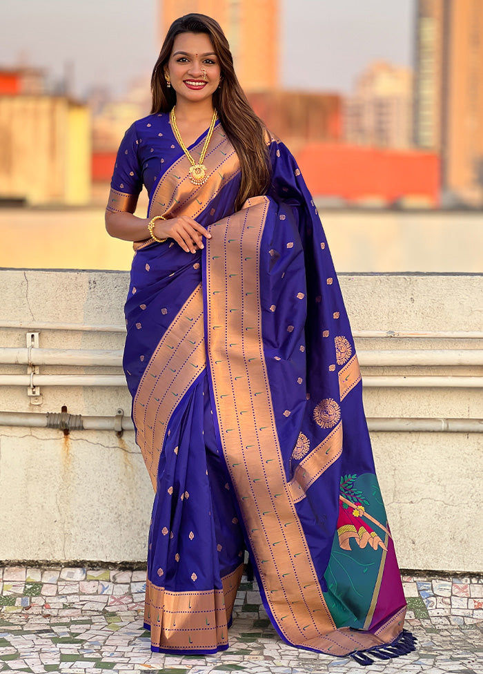 Royal Blue Spun Silk Saree With Blouse Piece