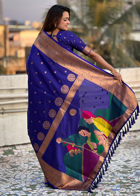 Royal Blue Spun Silk Saree With Blouse Piece