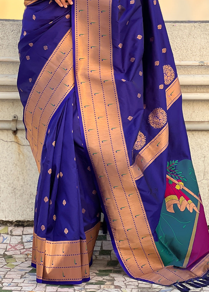 Royal Blue Spun Silk Saree With Blouse Piece