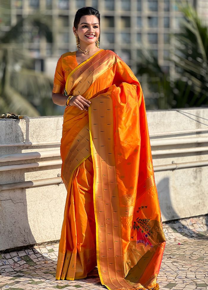 Orange Spun Silk Saree With Blouse Piece