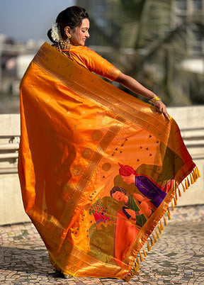 Orange Spun Silk Saree With Blouse Piece